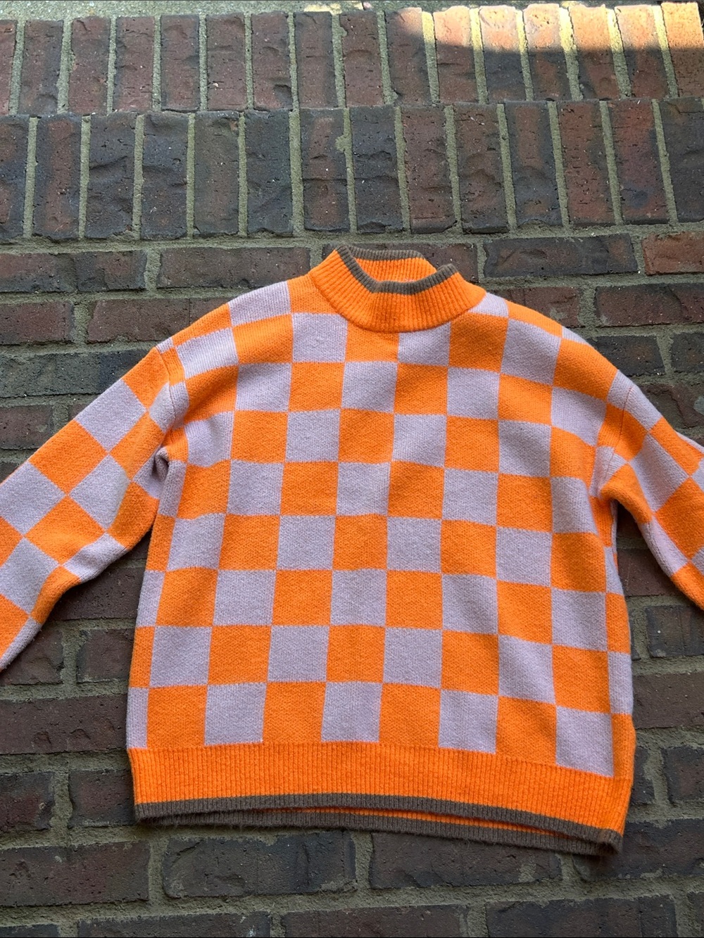 THML Orange and Pink Checkerboard Sweater - Picture 2 of 4